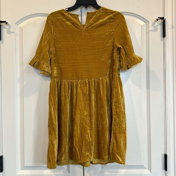 NWT Melloday Mustard Velvet Short Sleeve Midi Dress S or XS NWOT - Picture 12 of 12